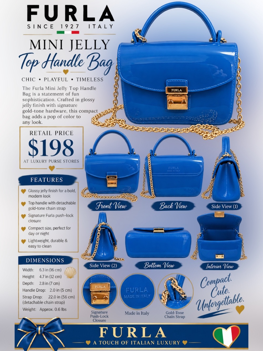 Furla Mini Jelly Top Handle Bag in Bright Blue - Picture 2 of 4